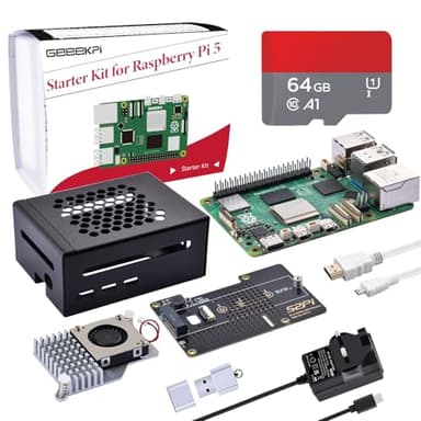 GeeekPi Starter Kit for Raspberry Pi 5 8GB, with N04 M.2 NVMe SSD PCIe Peripheral Board, Metal Case, Official Active Cooler, 64GB SD Card, HDMI Cable And 27W USB C 5V 5A Power Supply