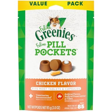 FELINE GREENIES PILL POCKETS for Cats Natural Soft Cat Treats, Chicken Flavor, 3 oz. Pack (85 Treats)