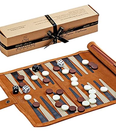 Jaques of London Roll Up Travel Backgammon Set | Luxury Leather Traditional Board Game | Travel Set with Backgammon Pieces | Since 1795