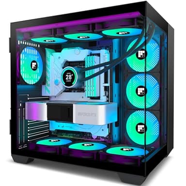 FOIFKIN F600 PC Case - Pre-Installed 6 PWM ARGB Fan, ATX Mid-Tower Gaming PC Case, 270° Panoramic Glass with Type-C (Black, F600)
