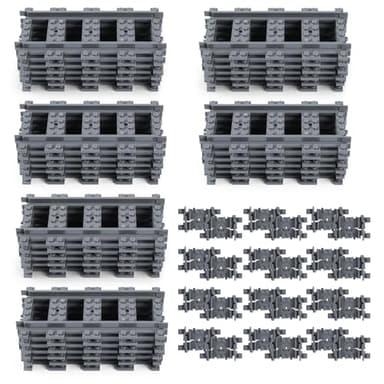 HOTUT 60 PCS City Train Tracks, City Railway Rail Set, Classic Train Tracks Accessories, Toy Train Track Extension Pack, City Tracks with All Major Brand - 36 Straights, 24 Flexible Rails