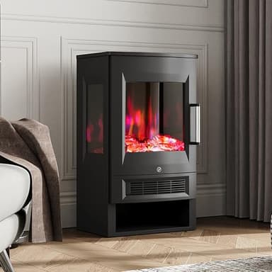 Warmiehomy Electric Fire Stove, Black Panorama Freestanding Electric Fireplace, 8 Colors Flame Effect & Coal Fuel Bed Effect Available, APP & Remote Control, 45° Tip Over Protection