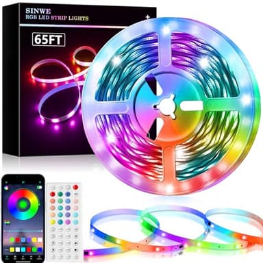 SINWE 20M Led Strip Lights, Music Sync Led Lights with 44 Keys Remote and App Control, Color Changing RGB Lights for Bedroom Room Home Kitchen Party Christmas Decoration (65.6ft)