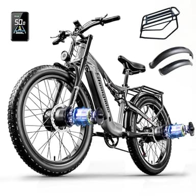 Shengmilo E Bike,S600,Electric Bikes,Adult Electric Dual Motors Ebike,26inch Fat Tire e bike,7speed Dual Suspension,48V 840WH Removable Battery,dirtbike, LCD color display