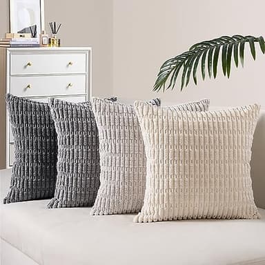 Topfinel Grey Beige Cushion Covers 50 x 50 CM Living Room Cushions with Covers Soft Corduroy Cushion Cover 20X20 inch Fluffy Throw Pillowcases for Bed Square Scatter Cushions Set of 4