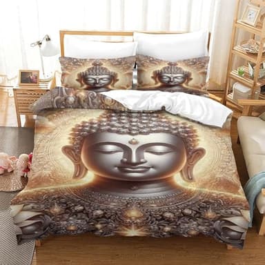 QPIRINMEX Buddha Statue 3D Duvet Set Soft Cosy Bedding Set Quilt Cover 3 Piece Pillowcase DDD Bedding Set Bedding Single（140x200cm）