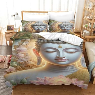 Buddha Statue 3D Duvet Cover Sets, Quilt Cover Microfiber Bedding with Zipper Closure Winter Soft Comforter Cover Apply to Kids Youth 3 Piece Set Comfortable Room Decor Super King（260x220cm）