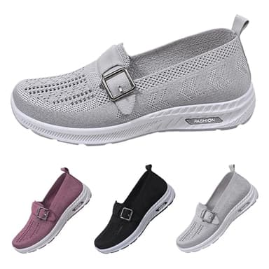 Outlet Clearance UK Slip on Trainers Women Wide Fit Wedge Shoes Lightweight Cushion Arch Support Running Sneakers Breathable Soft Sole Mesh Orthopedic Shoes Non Slip Walking Trainer Grey 4.5