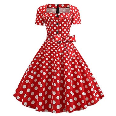 Women Dresses Sale Clearance,Party Elegant Ladiess A Line Flare Vintage Dress Bowknot Prom Swing Short Sleeve Polka Dot Printing Party Dress for Special Occasions UK Size S-5XL Red