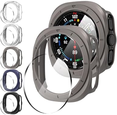 Diruite 5+5 Pack for Samsung Galaxy Watch Ultra 47mm(2025/2024) Case+Screen Protector,Scratch Resistant PC Hollow Shell Cover*5&Privacy Tempered Glass*5,Black&Blue&Silver&Grey&Transparent(HD),47mm