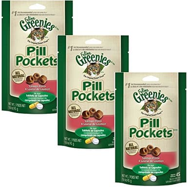 GREENIES FELINE PILL POCKET Easily Administer Cat Medication 45 Ct SALMON 3 PACK