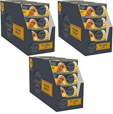 Encore 100% Natural Dog Food Tin 156g, Chicken Breast with Rice, Pack of 12 x 3 (36 Tins Total) Bundle Pack