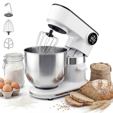 MoraRise 10L Stand Mixer, 1800W High Power Food Mixer with Bowl, 8-Speed, LCD Display, Dough Hook, Beater & Whisk, Tilt-Head Professional Electric Cake Mixer for Baking with Splash Guard (Grey, 10L)