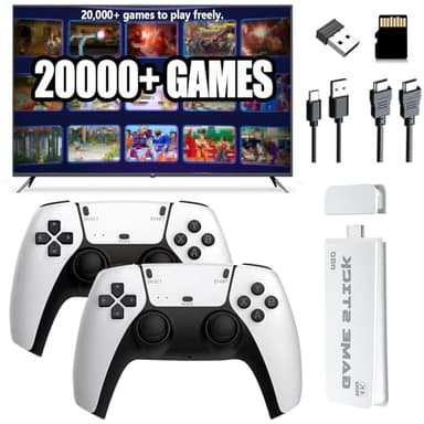 Wireless Retro Game Console with 20000+ Classic Games, New Model Retro Game Stick, Plug and Play Video Game for TV Output, Dual 2.4G Wireless Controller, Gift for Kids Adults (white)
