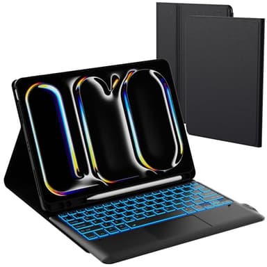 Keyboard Case for 2024 iPad Pro 13 inch (M4) - 7 Color Backlit Detachable Tablet Keyboard Cover with Touchpad - iPad Pro 13" (M4, 2024) iPad QWERTY UK Layout Keyboard Case with Pen Holder Black