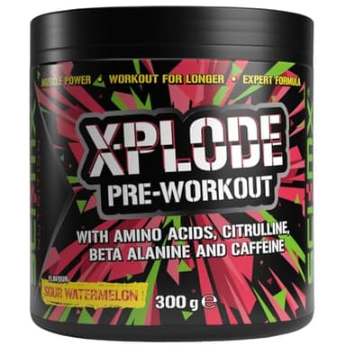 SCI-MX - X-PLODE Pre Workout Powder - Sour Watermelon - Amino Acids + 250mg Caffeine • 6g Citrulline Malate • 3.2g Beta Alanine per Serving (20 Servings) - 300g