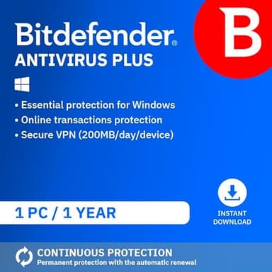 Bitdefender Antivirus Plus| 1 Device | 1 Year | PC/Mac/iOS/Android | Activation Code by Email | Automatic Renewal