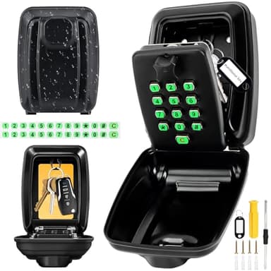 Police Approved Wall Mounted Key Safe with Illuminated Button Stickers, Waterproof Key Lock Box Outdoor, Weatherproof Cover, 12-Digit Combination, Extra Large Key Box for Home, Garage, School, Office