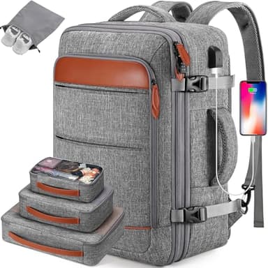 Bagsure Travel Backpack for Men with 4 Packing Cubes, 40L Large Expandable Carry-On Luggage for Men and Women, 17.3 Inch Laptop Backpack