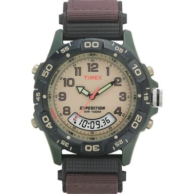 Timex Expedition Men's Quartz Watch with Beige Dial Analogue - Digital Display and Black Fabric and Canvas Strap T45181SU