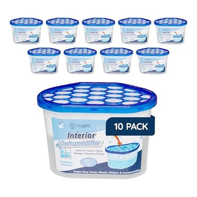 CUQOO Disposable Dehumidifier for Home 500ml, Pack of 10 Moisture Absorber Dehumidifiers for Damp, Mould, Kitchen, Wardrobe, Bedroom, Caravan, Office, Garage, Bathroom - Mini Condensation Absorbers