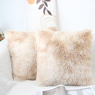 OYIMUA Fluffy Cushion Covers 45 x 45 Beige Faux Fur Set of 2 Cushion Cover 18x18 Soft Decorative Square Plush Pillow Cover for Sofa Livingroom Bedroom