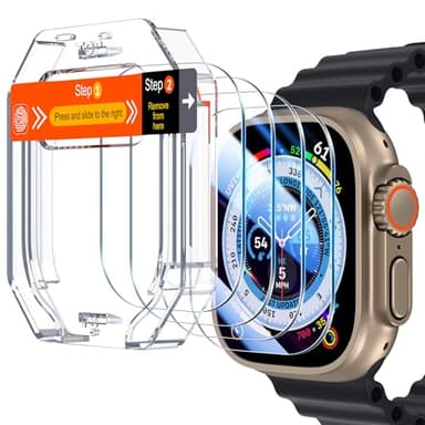 UniqueMe for Apple Watch Ultra 3/Ultra 2/ Ultra Screen Protector 49mm - 4 Pack Military Grade Shockproof Case Friendly Anti-Scratch Bubble-Free Tempered Glass Clear Cover iwatch【Update Packaging】