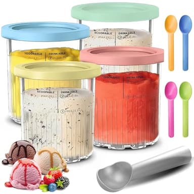 Afenau Ice Cream Containers with Lids Spoon, 4 Pack 24oz Creami Deluxe Tubs for Ninja Ice Cream Maker NC500 NC501 Series