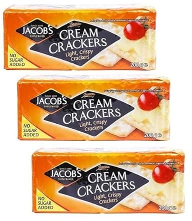 Jacob's Cream Cracker No Added Sugar 200g snack pack | Light Crispy Crackers | High Fibre | Perfect for sharing with friends and family on Christmas & on all occassions. (Pack of 5)