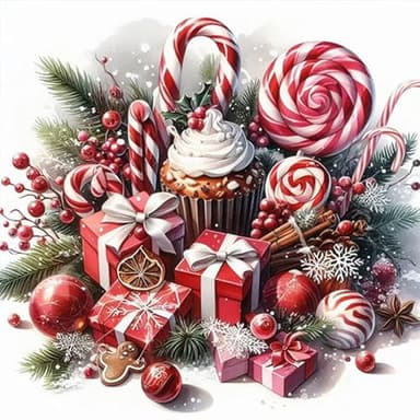 HEIBAGO 5D Diamond Painting Christmas Sweets Gift Full Drill Diamond Painting Sets for Adults, DIY Cross Embroidery Diamond Art Diamond Art Pictures for Home Wall Decor 30 x 30 cm