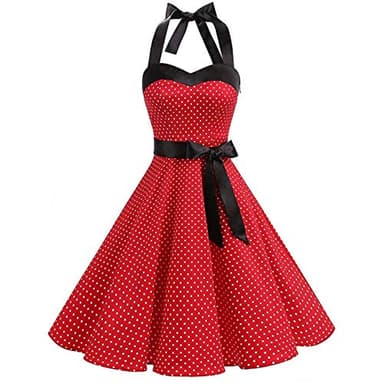 1950s Dresses for Women UK Vintage Rockabilly 50s Style Audrey Hepburn 1940s Halter Neck Polka Dot Summer Swing A Line Skater Midi Tea Dress Cocktail Party Evening Prom Gown Plus Size A#Red L