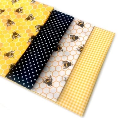 Honeycomb Bees Fabric Bundle 100% Cotton 4 Piece Fat Quarter Pack 50 x 55cm