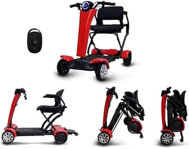 Automatic Folding Mobility Scooter, Auto Folding Electric Portable Travel Scooter, Mobility Chair, 250W Dual Motor, Flip Up Arm Rest, 20 KM Removable Battery, 4 Wheel Suspension, Remote Control, New!