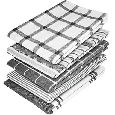 Elfranso Cotton Kitchen Tea Towels - Pack of 5, Absorbent, 70 x 50 cm (Grey)