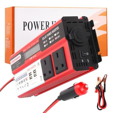 Power Inverter 2000W, DC 12V/24V to AC 240V/220V/110V Car Inverter with Dual UK Sockets & USB Ports, Modified Sine Wave Converter for Caravan, Camping, RV, Dewalt/Makita 18V Battery Power Supply