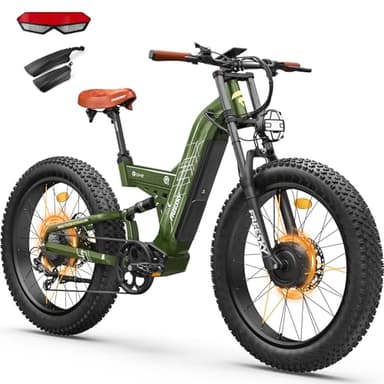 FREESKY Dual Motor Electric Bike for Adults, 48V 30Ah Battery 190KM Long Range AWD Mountain E-Bike, 26" Fat Tire Full Suspension Off-road Electric Bicycle with Dual Hydraulic Disc Brake