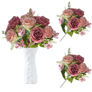astylishome Luxury Faux Flower Arrangements Peony Artificial Flowers Heads Silk Peonies Bouquets Pink Flowers for Wedding Centerpiece Garden Party Home Decor Elegant Vintage Fake Peonies Pink 4318