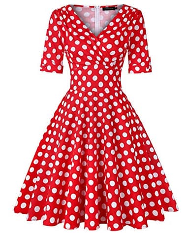 MINTLIMIT Women's 1950s Polka Dot Vintage Dresses Audrey Hepburn Style Party Dresses,Red,M
