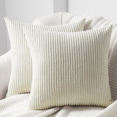 Topfinel Cream Cushion Covers 45 x 45, Soft Corduroy Cushion Cover Set of 2, Decorative Throw Pillow Covers for Sofa Cushions,Square Cushion Case Home Boho Decor Pillow Cases 18 inch