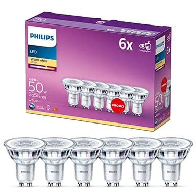 Philips LED Classic Light Bulb 6 Pack [GU10 Spot] 4.6 W - 50 W Equivalent, Warm White (2700K), Non Dimmable