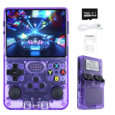 R36S Retro Handheld Video Game Console, 3.5Inch IPS Screen Video Player 64g TF Card 10,000+ Games Retro Handheld Game Console, With Open Source Linux System-Purple