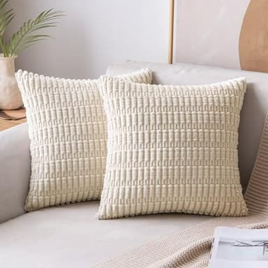 MIULEE Pack of 2 Corduroy Cream White Square Christmas Cushion Cover 45x45 cm 18x18 inch Boho Decorative Throw Pillowcase for Living Room Sofa Bedroom