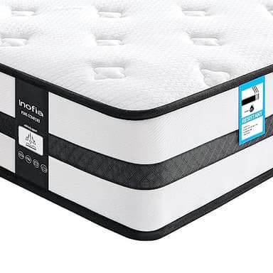 Inofia Double Mattresses Memory Foam Sprung 4FT6, 10.3 Inch Hybrid Mattress with Zone Support Memory Foam & Cooler Knitted Fabric, Medium Firm Original Collection, 100 Night Home Trial