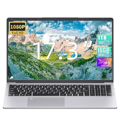 Fsjun Newest 17.3" Laptop, 16GB DDR4 RAM 1TB SSD, Quad-Core Celeron N5095(Up to 2.9GHz) CPU, 1080P IPS Display, Win11 Pro, Office19, Fingerprint Reader, Backlit KB, HDMI, USB 3.0x3, WiFi, Silver