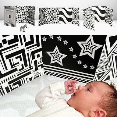 My Little Learner Supersized Black and White Baby Book - High Contrast Baby Sensory Fold-Out Board for Newborn Sensory Toys - Thick Stand Up Board - Black and White Baby Toys 0-6 Months & Older