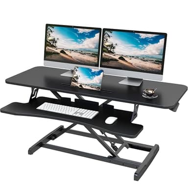 Lubvlook Standing Desk Converter, 42"/106cm Wide Height Adjustable Sit Stand Desk Riser for Dual Monitors with Keyboard Tray, Black