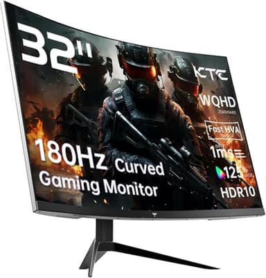 KTC 32 Inch Curved Monitor VA 1500R, 2K QHD 1440P@180Hz Gaming Monitor, 1ms MPRT, FreeSync Premium, G-Sync, HDR10, 122%sRGB, VESA, HMDI 2.0 / DP 1.4 Compatible with Desktop, Laptop, PS5, Xbox and More