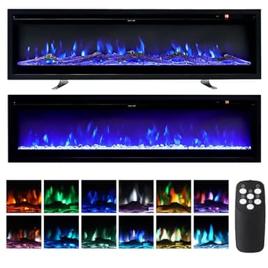 INMOZATA Electric Fire Wall Mounted/Recessed/Freestanding 102cm Electric Fireplace with Remote & Touch Screen Control 12 LED Color Flame Effect, 2 Heat Settings 900W&1800W, Crystal & Log Set