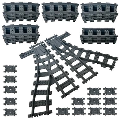Hapoyxm 40 PCS Building Blocks City Train Tracks Set, 4 Straight Rails, 2 Crossings, 14 Flexible, 20 Curved Rails, Construction Toy Set Compatible with with All Major Brand