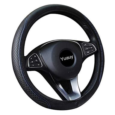 Yuauy Microfiber Leather Steering Wheel Covers Anti-Slip Universal Car Steering Wheel Cover (Black&Blue)